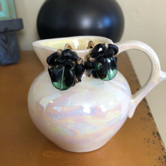 Trifari Jewelry - Vintage 50s/60s Trifari clip earrings, green black and gold combo.